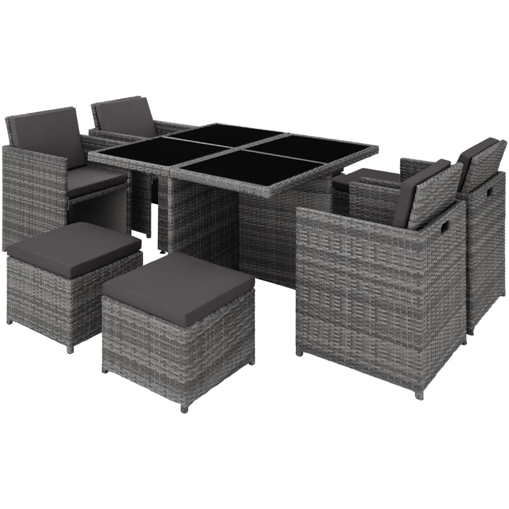 Salon de jardin 8 places en résine tressée et aluminium gris
