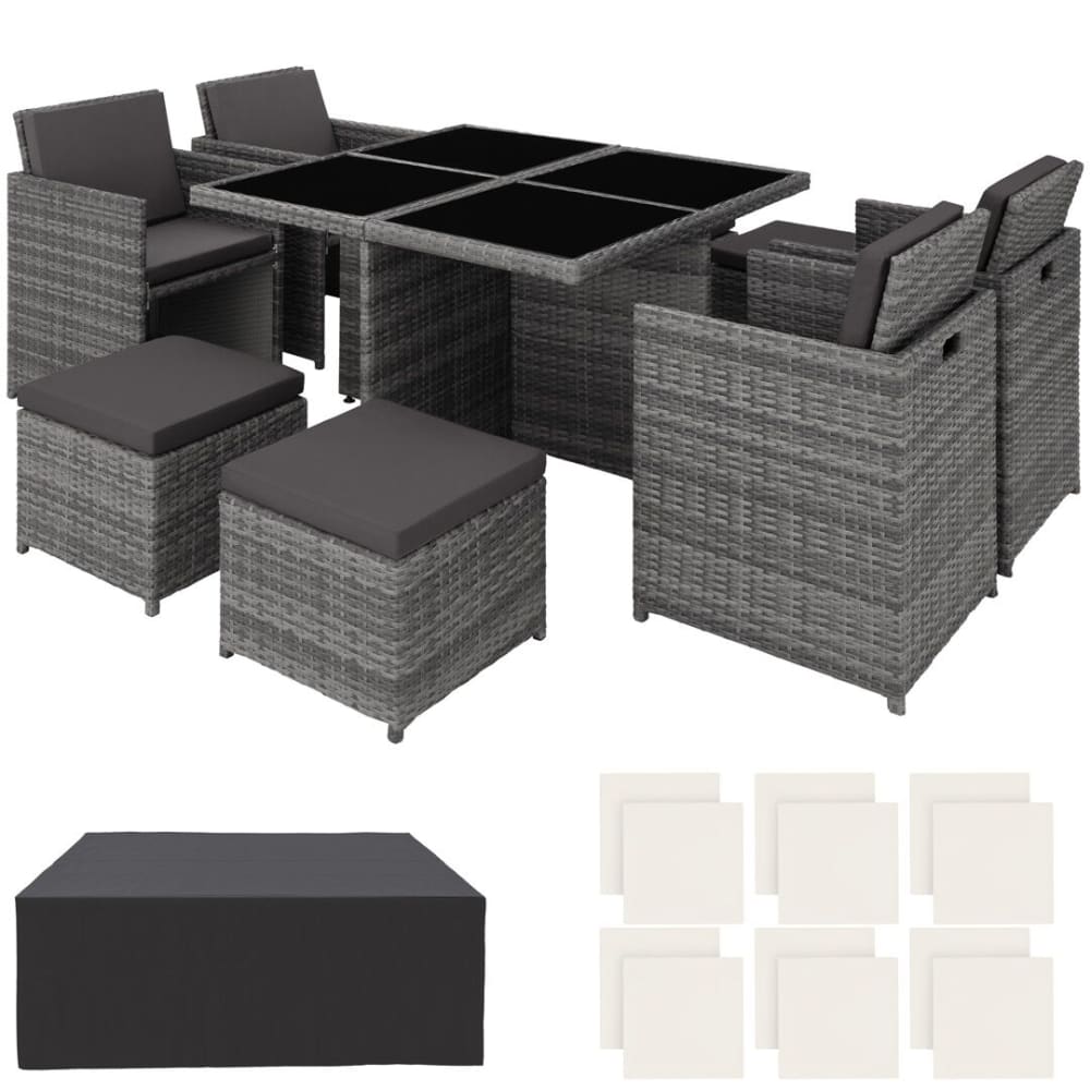 Salon de jardin cadre en aluminium pliable housse de protection gris