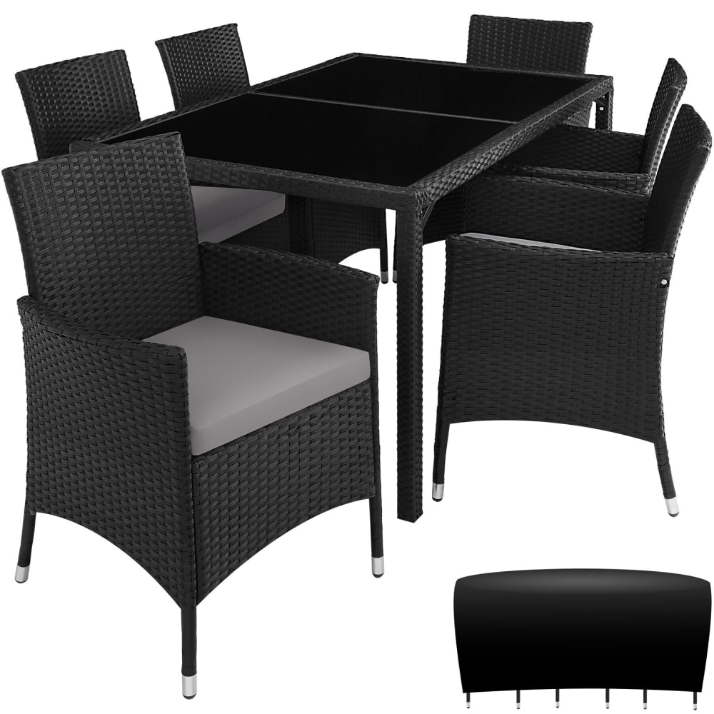 Salon de jardin 6 personnes Résistant aux UV noir/gris