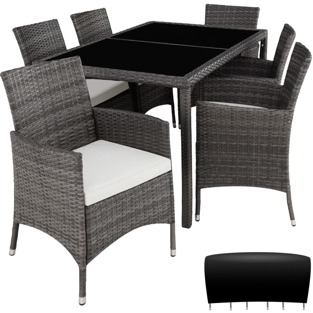 Salon de jardin 6 personnes anti UV Housse de protection gris/blanc