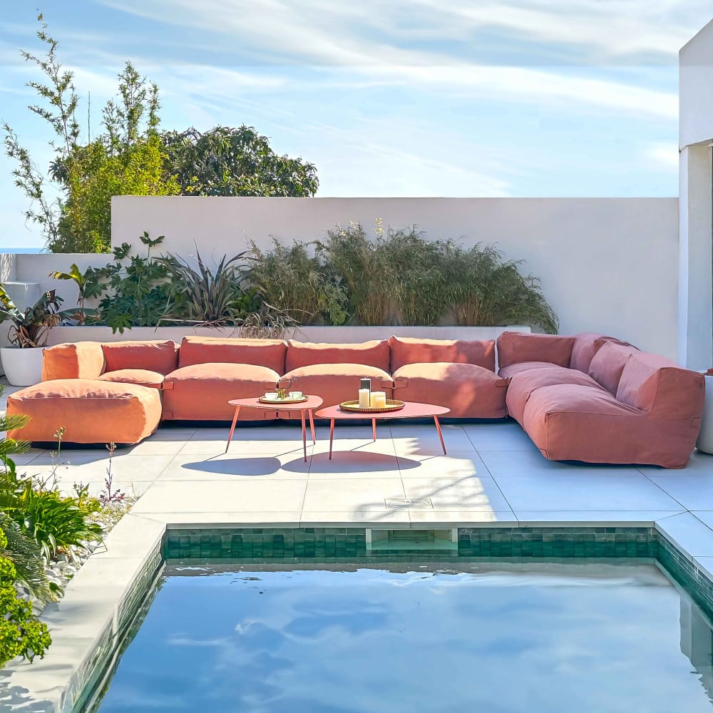 Canapé d'angle de jardin modulable 8 places terracotta