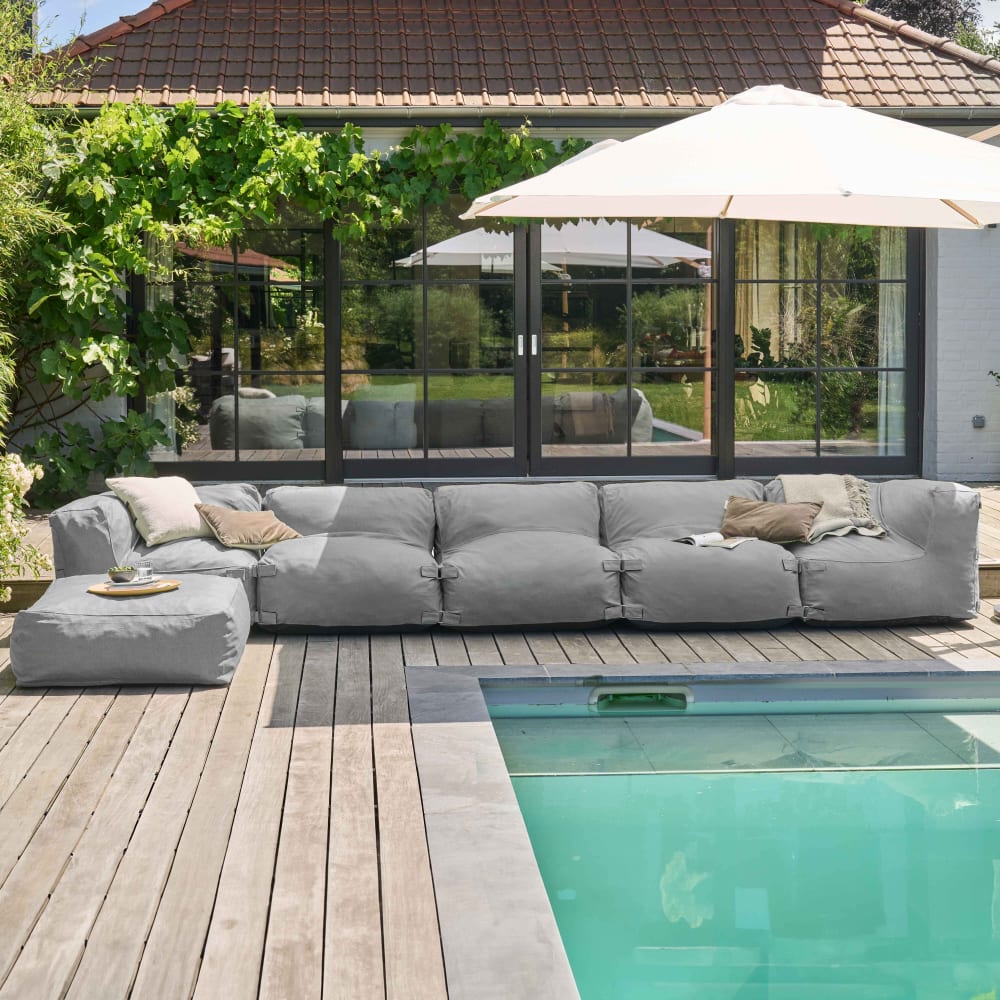 Canapé d'angle de jardin modulable 6 places gris