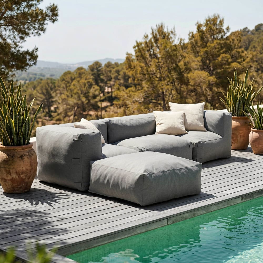 Canapé d'angle de jardin modulable 4 places gris