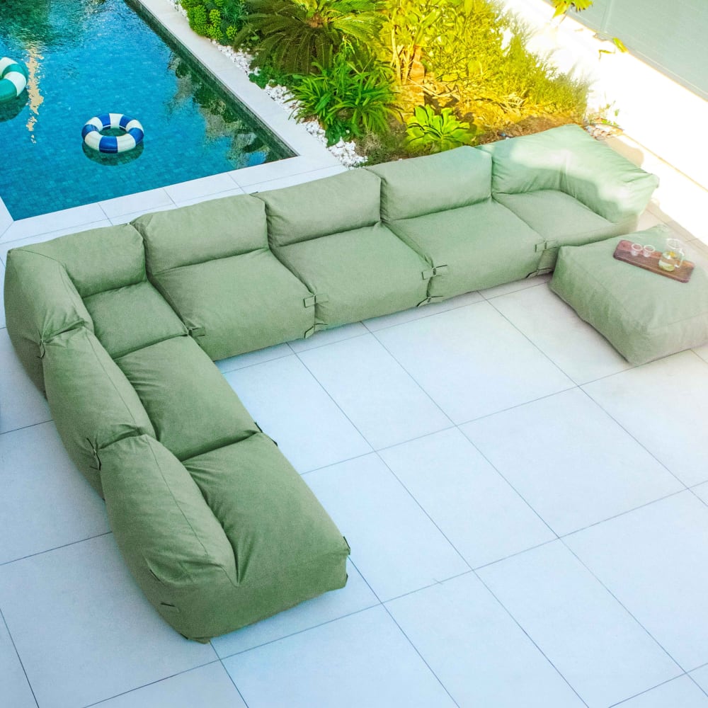 Canapé d'angle de jardin modulable 8 places vert cactus