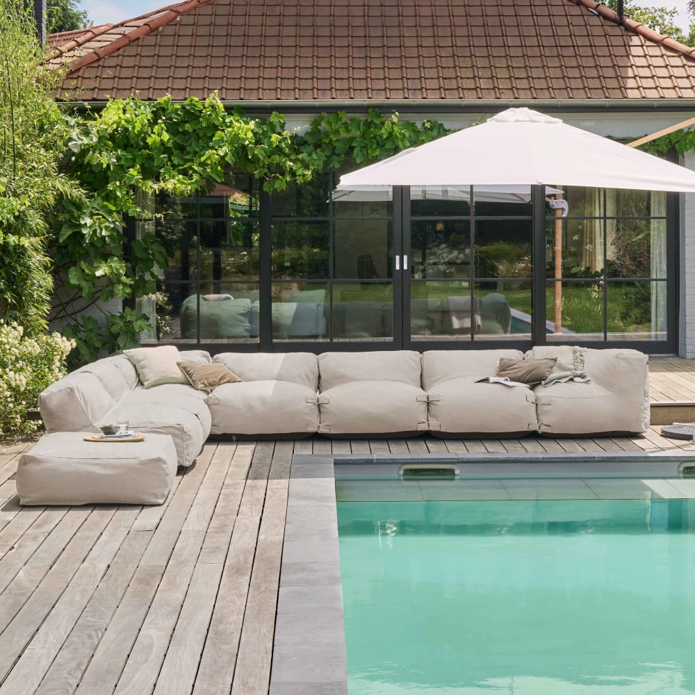 Canapé d'angle de jardin modulable 8 places beige