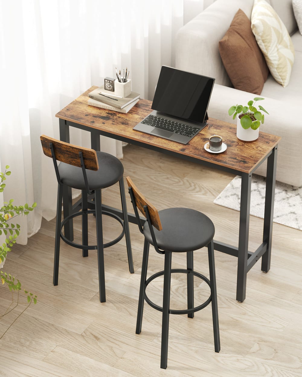 Lots de 2 tabourets de bar avec dossier 40.1 x 44.2 x 100.5 cm noir - Maisons du Monde