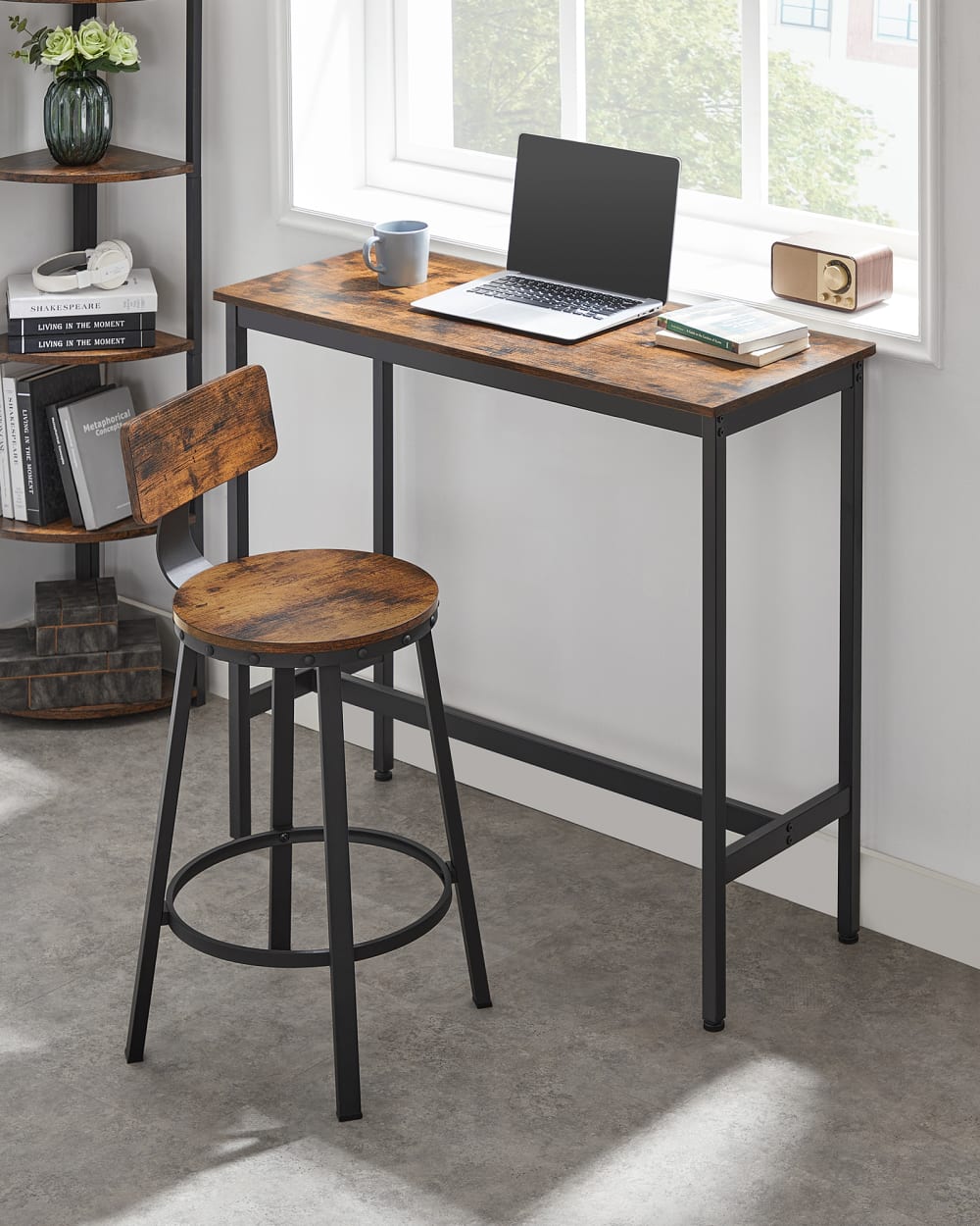 Tabourets de bar moderne avec dossier cadre en acier marron - Maisons du Monde