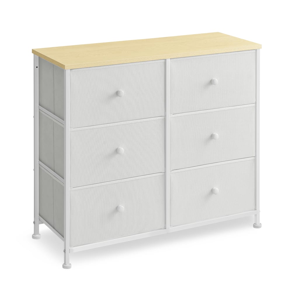 SONGMICS Commode 6 en tissu de rangement chambre cadre 80 x 30 x 70.3 cm blanc style industriel Blanc Panneau De Particules - 80x71x30cm