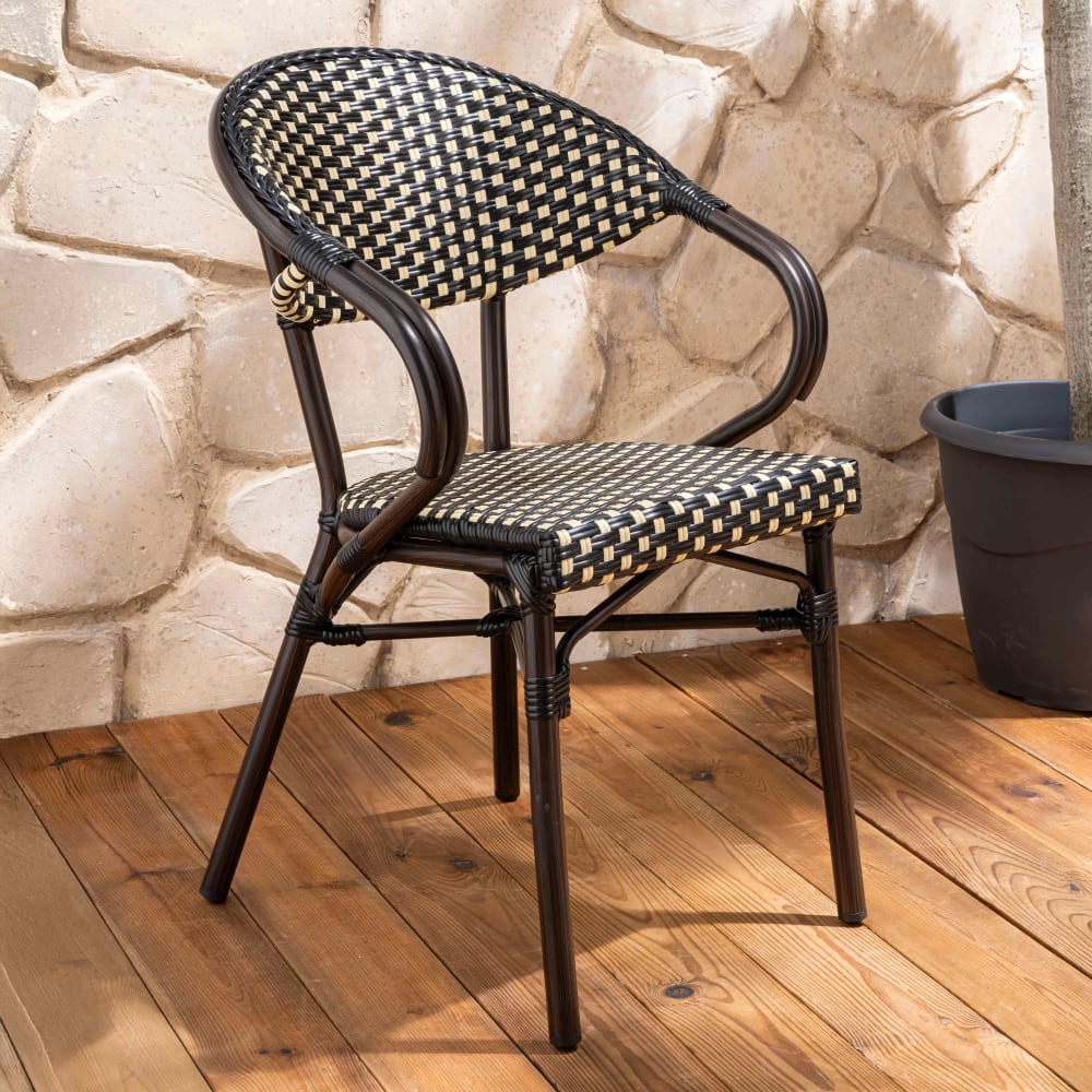 Fauteuil de terrasse bistrot parisien en aluminium noir