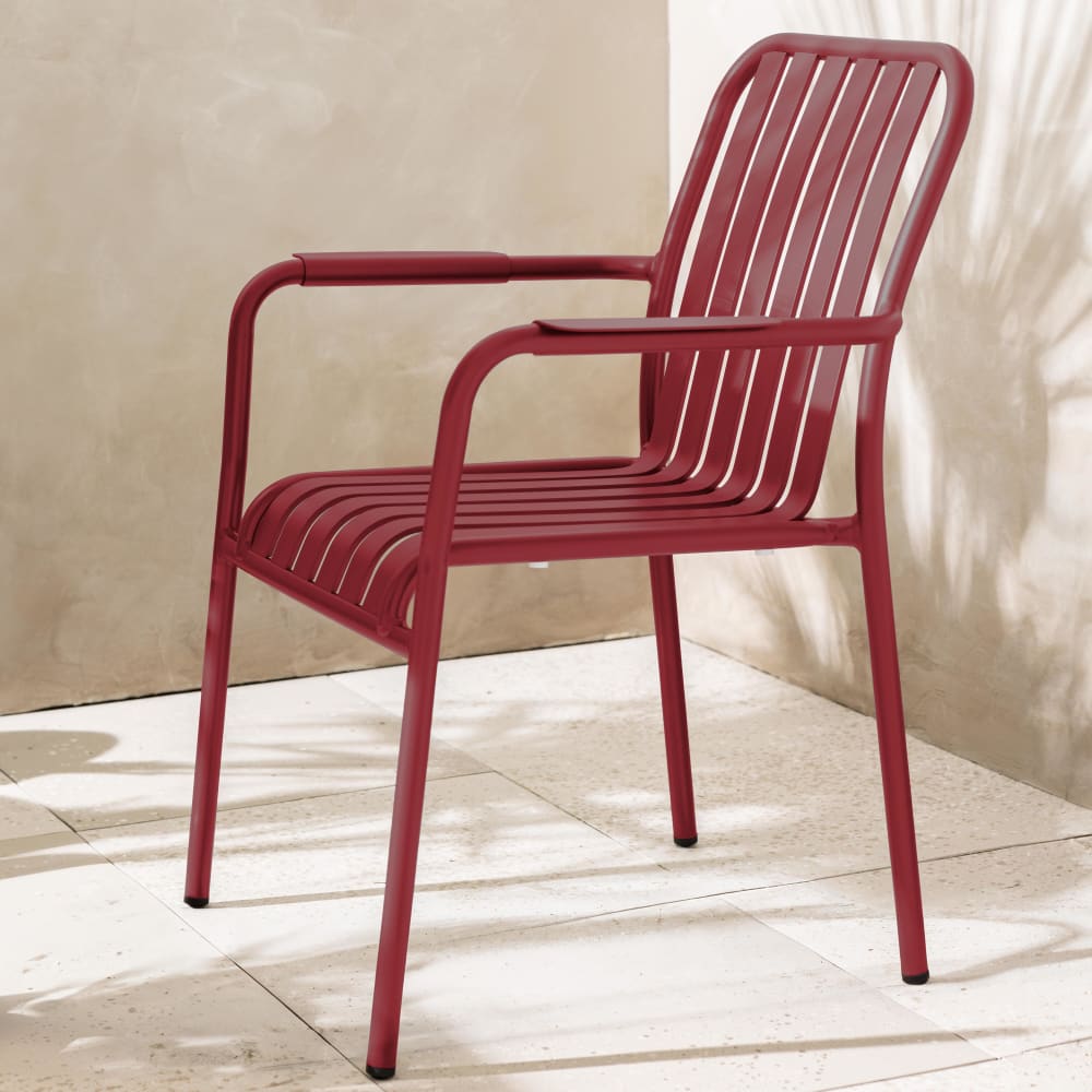 Chaise de terrasse avec accoudoirs en aluminium rouge