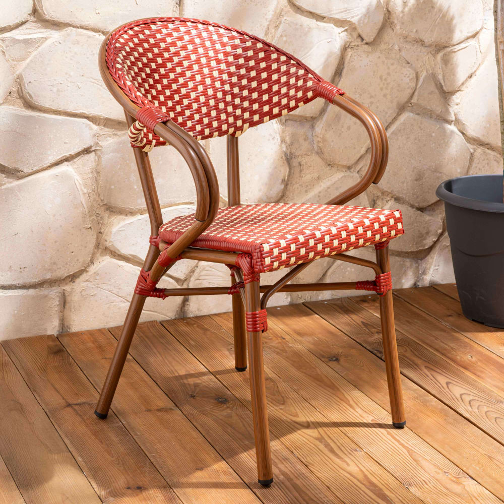 Fauteuil de terrasse bistrot parisien en aluminium rouge