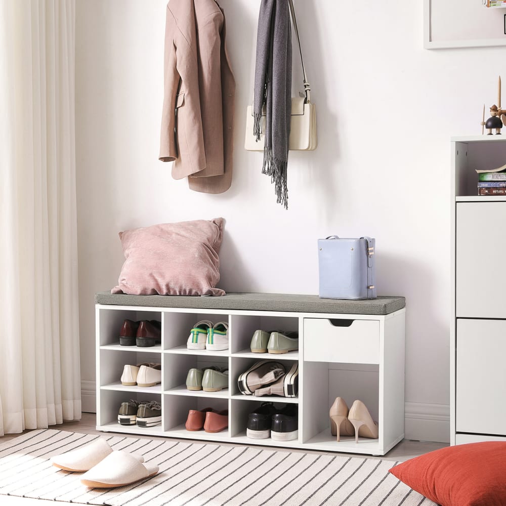 Banc à chaussures avec tiroir compartiments 104 x 30.5 x 48 cm blanc - Maisons du Monde