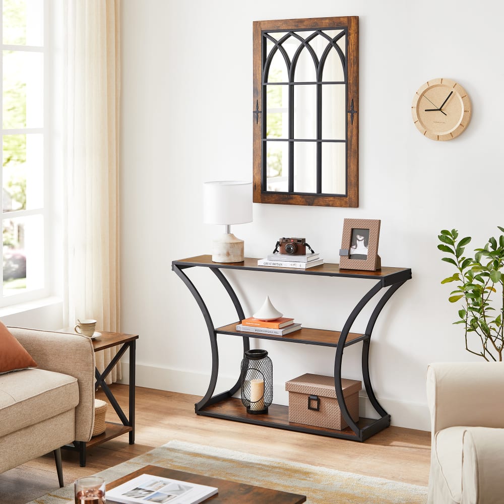 VASAGLE Table avec des pieds courbés plateau prolongé marron et noir style industriel Marron Panneau De Particules - 30x80x95cm