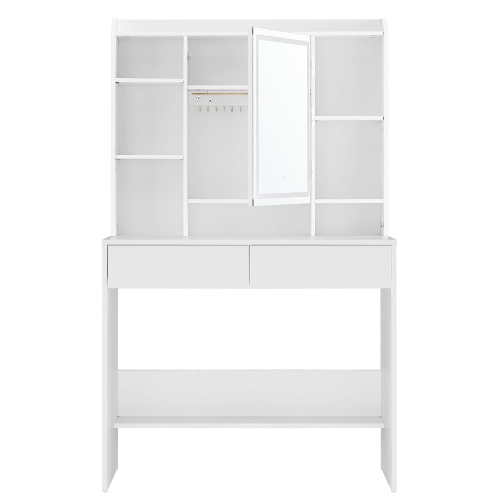 Coiffeuse avec miroir et 2 tiroirs 90 x 40 x 145 cm blanc
