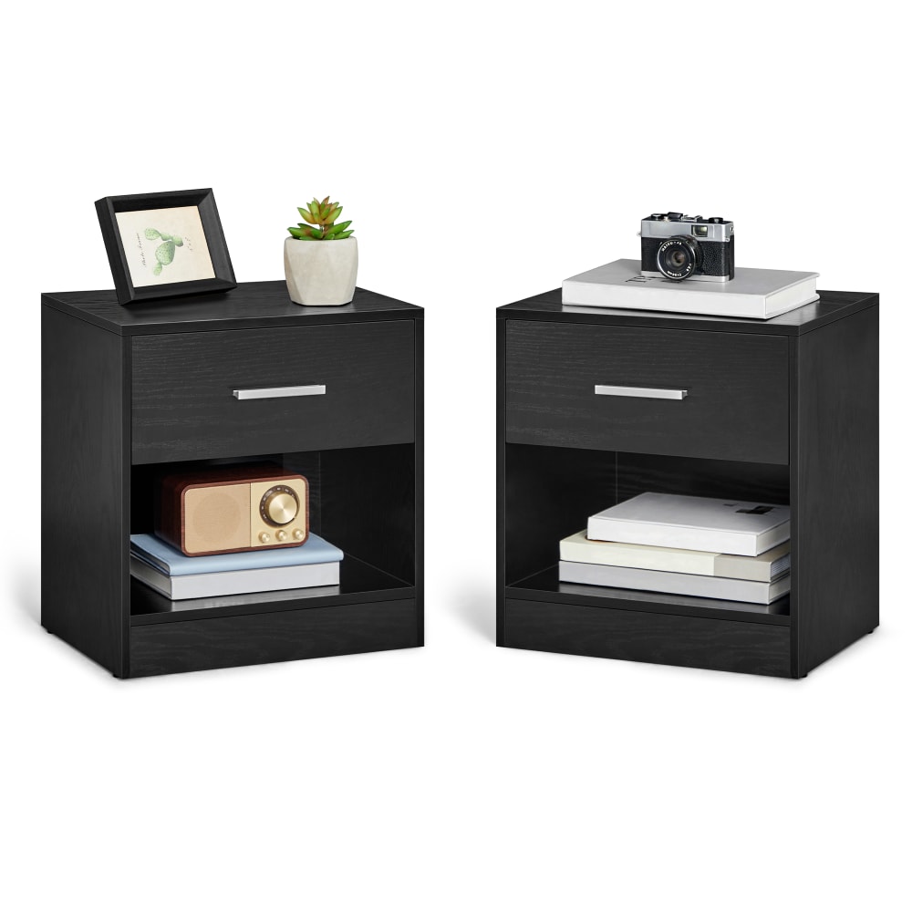 VASAGLE Lots de 2 tables de chevet d'appoint avec tiroir poignée noir style contemporain - Panneau De Particules