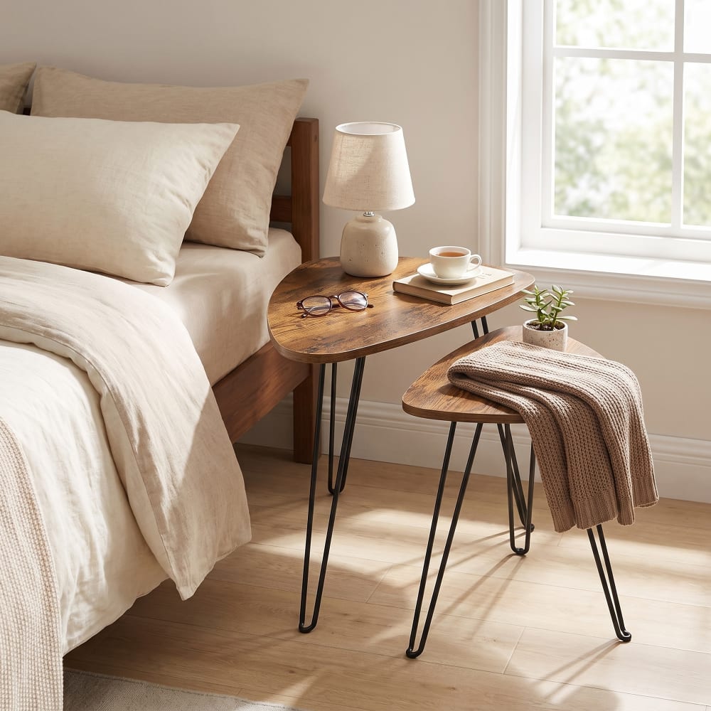 VASAGLE Tables d'appoint style industriel effet bois marron rustique style industriel Marron Panneau De Particules - 60x48x38cm