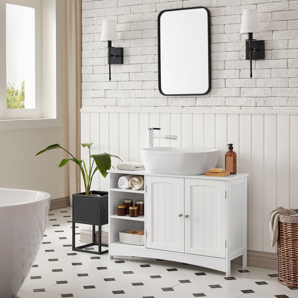 Meuble sous lavabo pour salle de bain 90 x 30 x 60 cm blanc