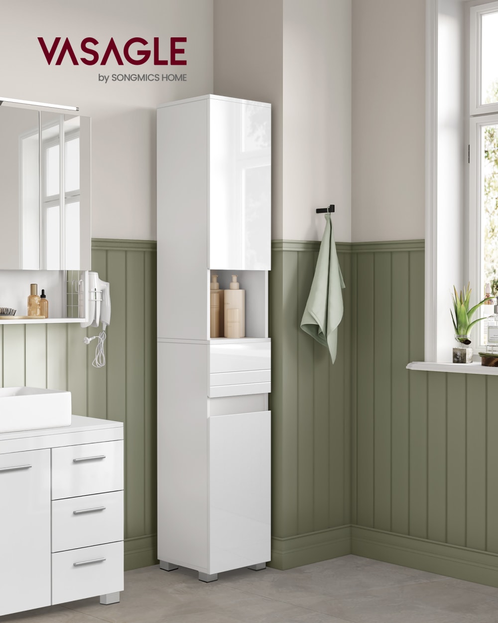 Colonne de salle de bain meuble haut rangement 30 x 30 x 170 cm blanc - Maisons du Monde