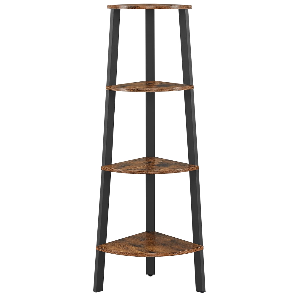 Étagère d'angle 4 niveaux industriel effet bois marron rustique