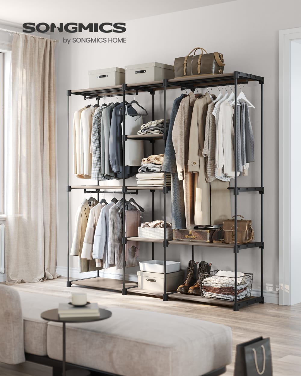 Dressing ouvert avec 2 barres de suspension 182 x 43 x 182 cm noir - Maisons du Monde