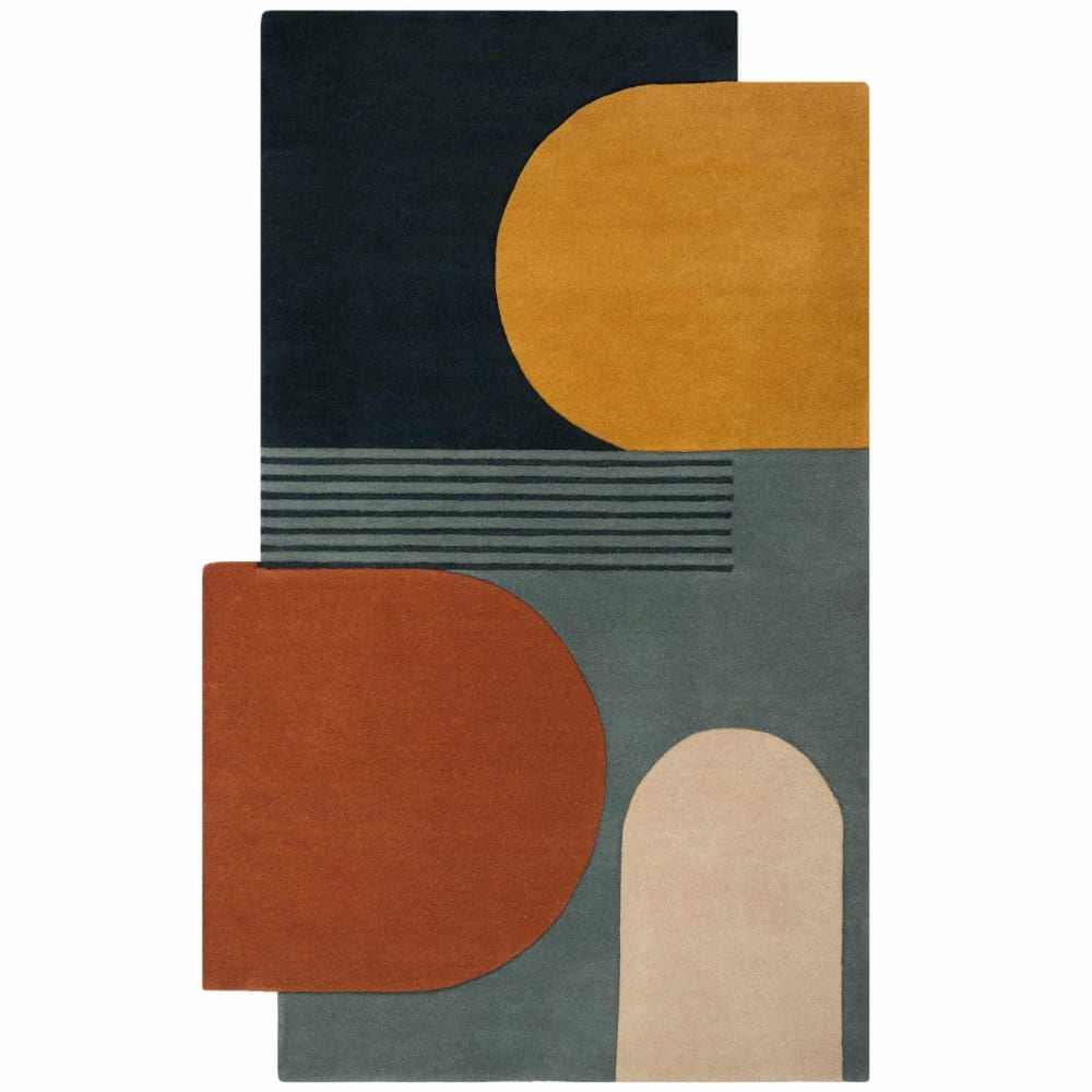 Tapis pure laine bleue, jaune, verte, orange et beige 150x240cm - Maisons du Monde