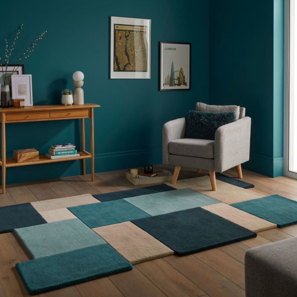 Tapis en laine bleu, vert et beige 200x290cm — vue 3