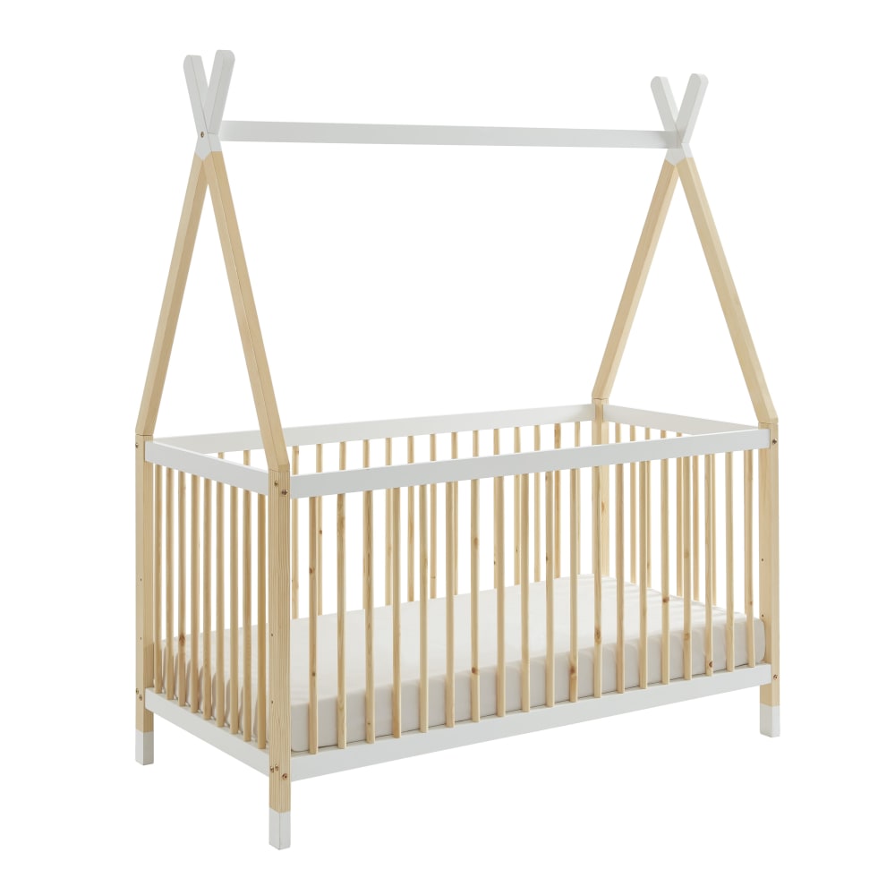 Baita - Lit bébé  pin et blanc 70x140 sommier inclus