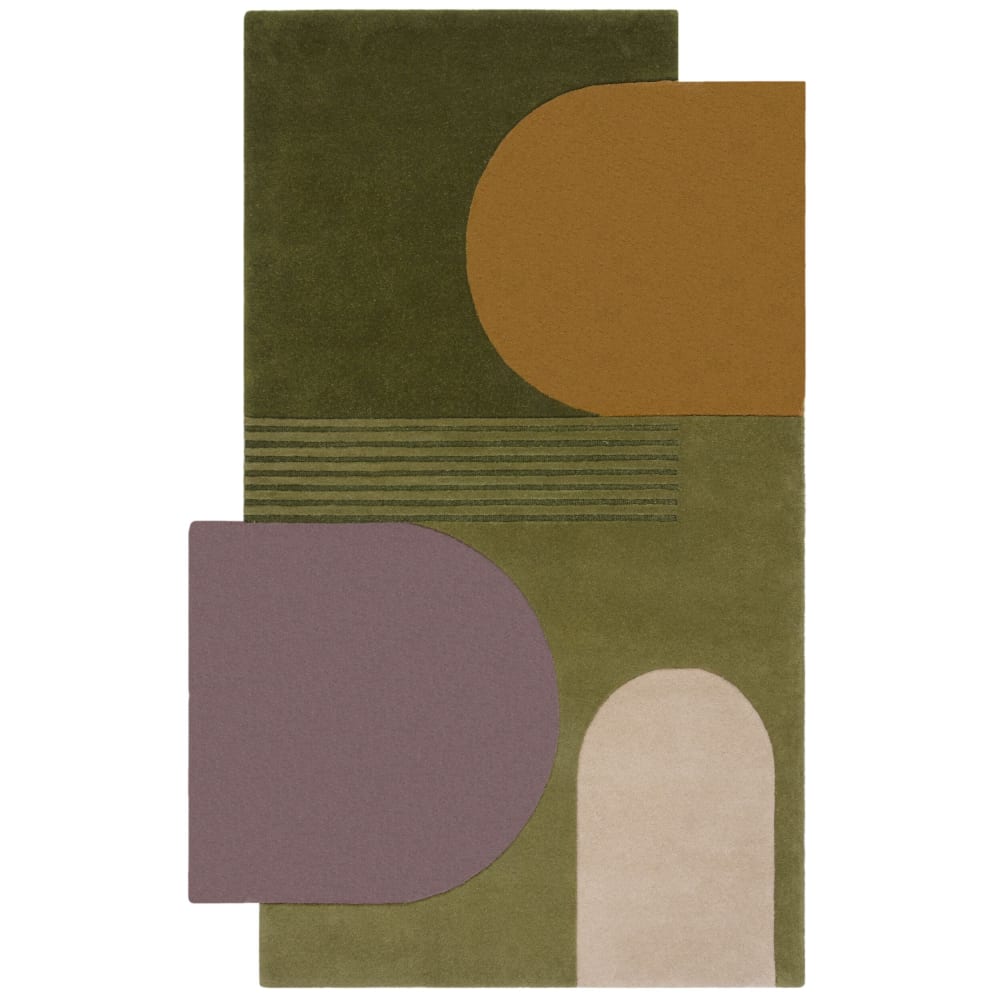 Tapis pure laine verte, grise, jaune et beige 150x240cm