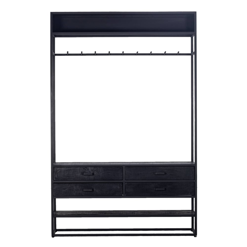 Giga Meubel Garderobenschrank aus Metall/Holz 130x35x200cm, schwarz style industrial - Holz