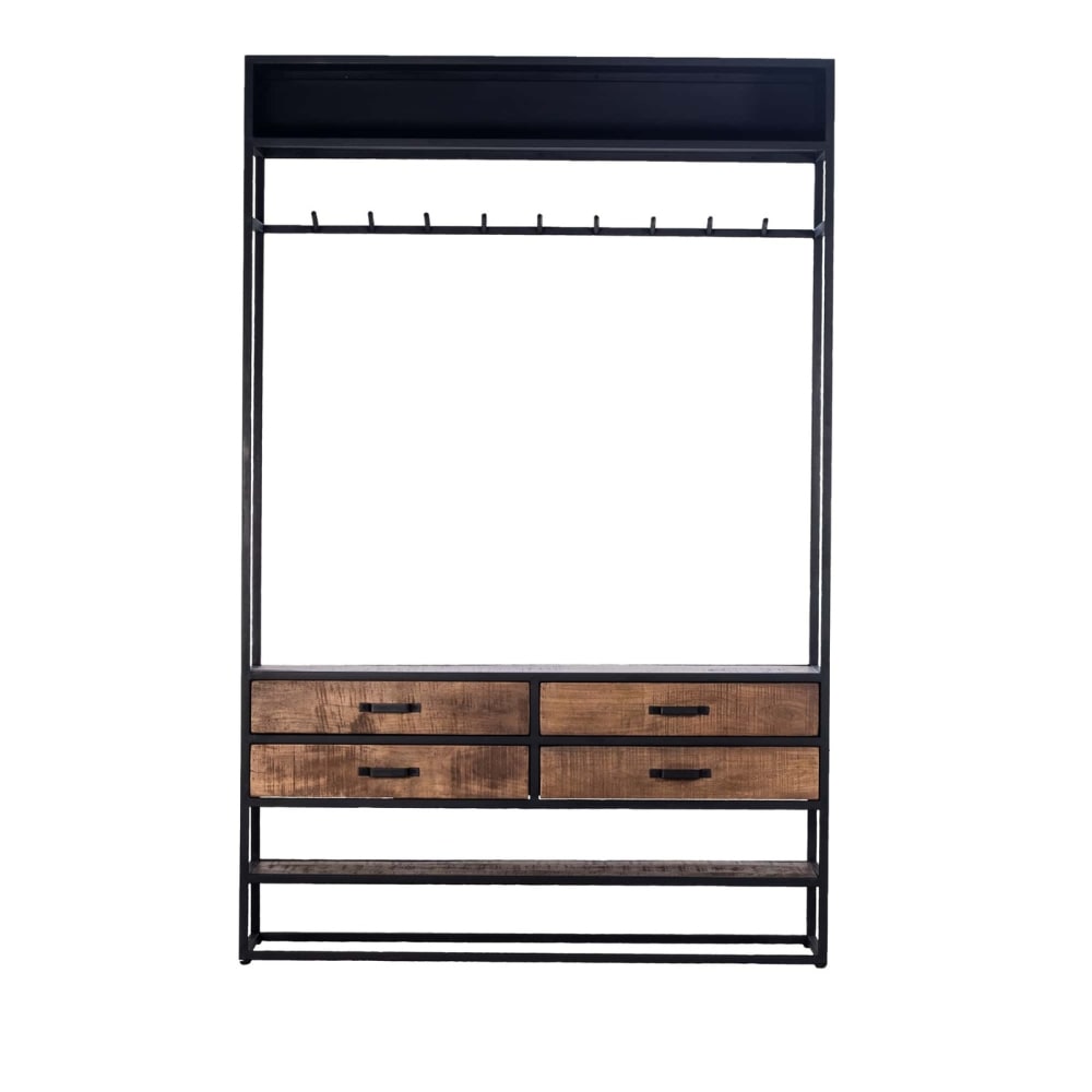 Giga Meubel Garderobenschrank aus Metall/Holz 130x35x200cm, braun style industrial - Holz
