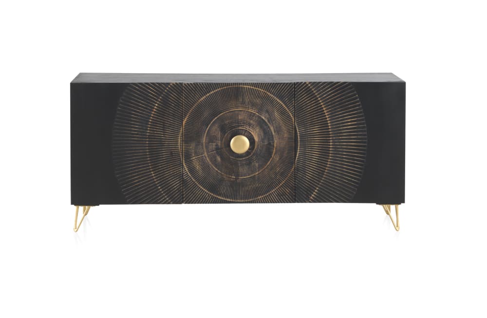 GEESE HOME Sideboard aus Mangoholz und MDF-Platte, schwarz - Spanplatte