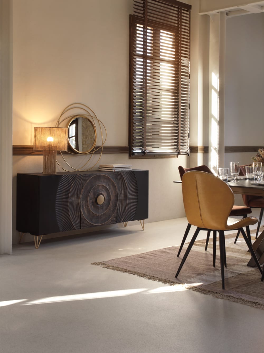 Buffet en bois de manguier et panneaux de fibres, noir