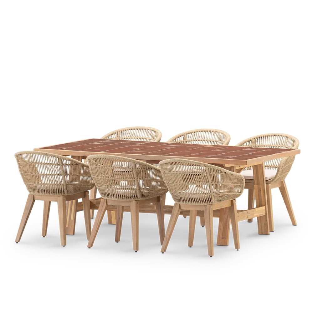 Set table bois et céramique terrecuite +6 chaises