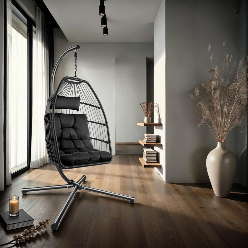 Fauteuil suspendu avec Coussin et Appui-tête extra épais noir