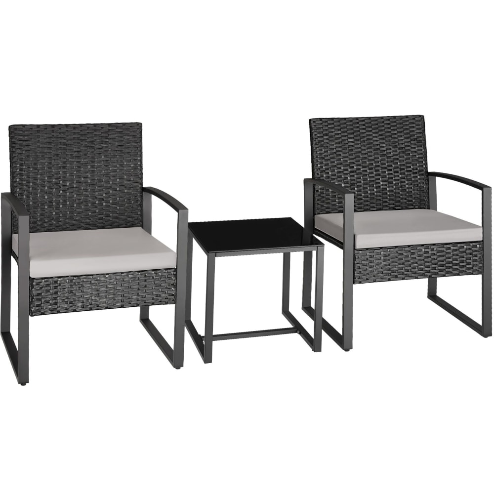 Ensemble de salon de jardin en rotin pour 2 personnes gris/noir