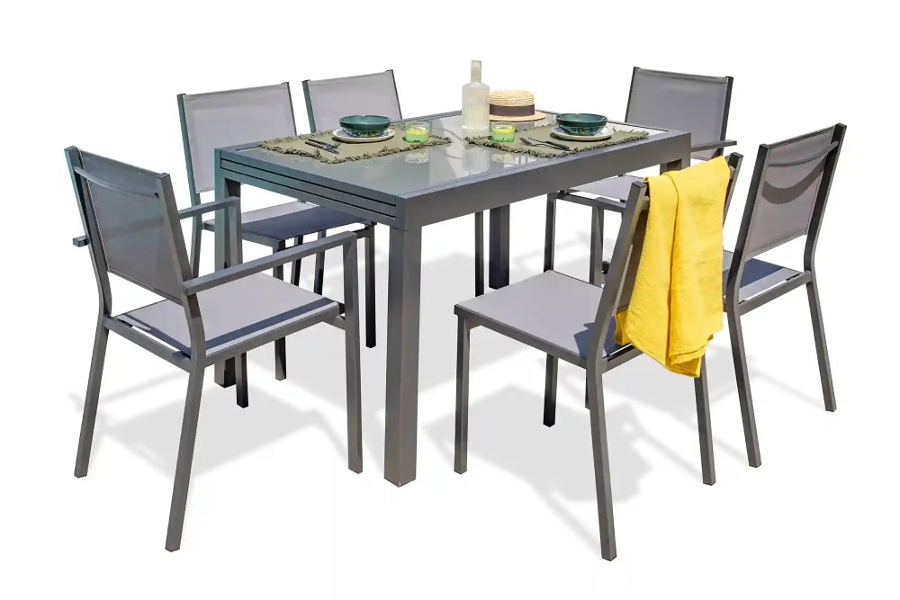 Ensemble repas 6 places en aluminium et plateau verre - Maisons du Monde