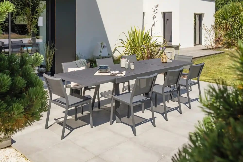 dcb garden 8-Sitzer-Garten-Essgruppe ausem Aluminium style modern Schwarz Aluminium