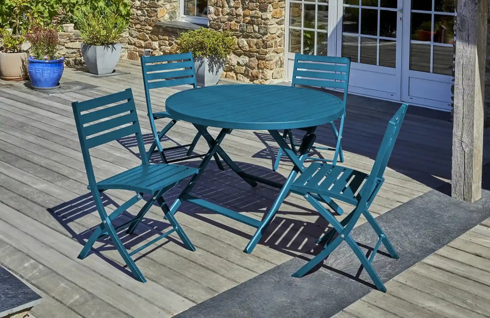 dcb garden Ensemble repas de jardin rond en aluminium style contemporain Bleu