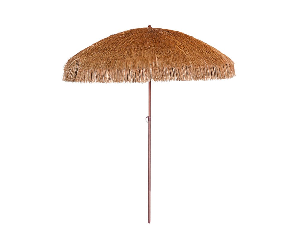 Parasol clair à franges en acier finition bois naturel