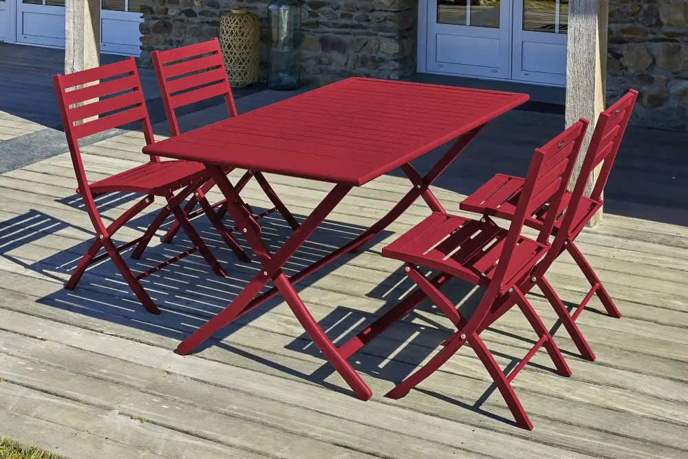 dcb garden Ensemble repas de jardin en aluminium style contemporain Rouge