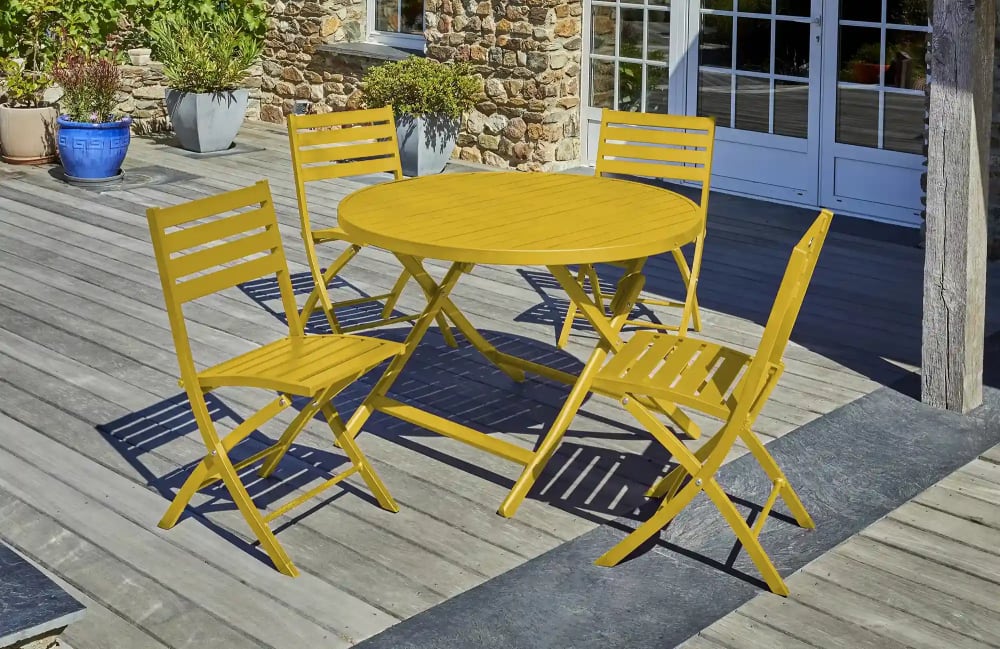 dcb garden Ensemble repas de jardin rond en aluminium style contemporain Jaune
