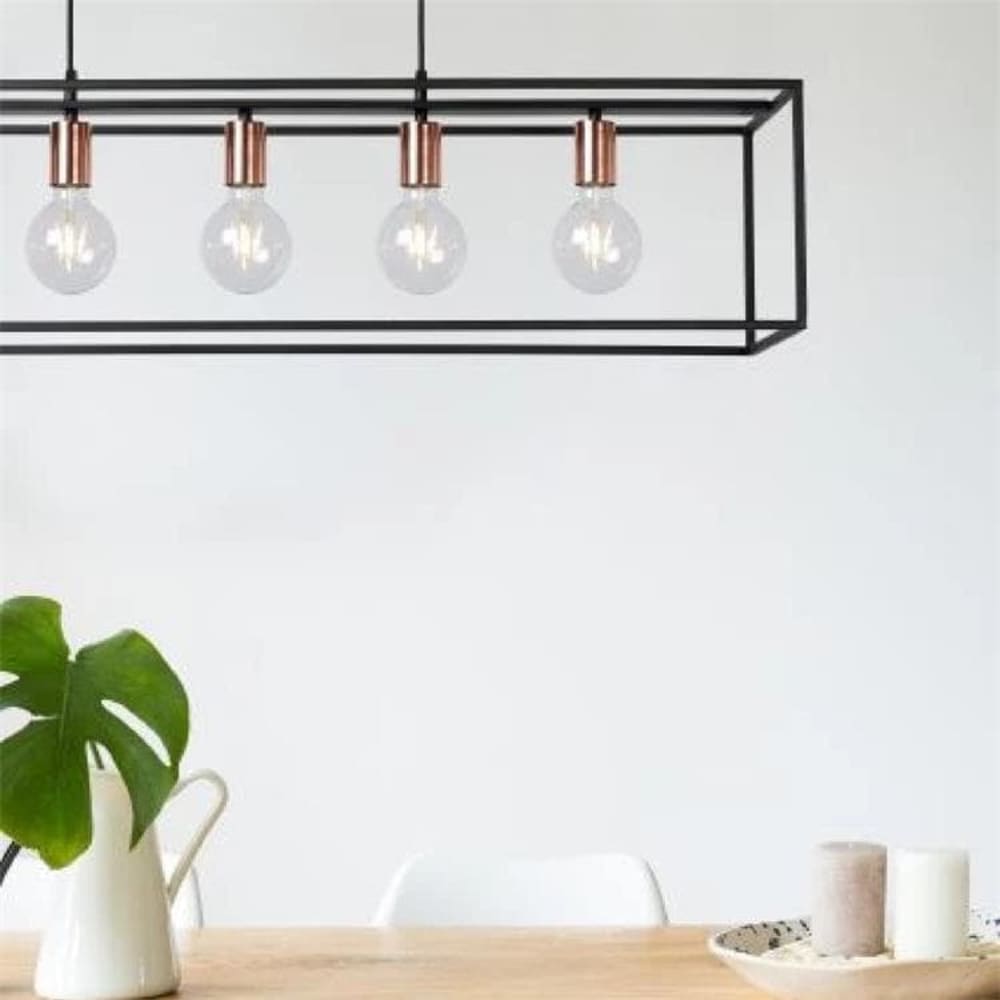 Suspension 5 lumières en métal carré l100cm noir — vue 4