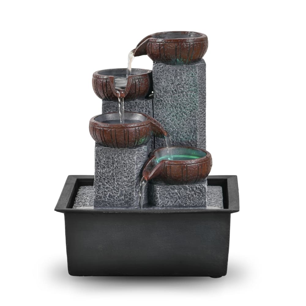 Zen'Light Petite fontaine d'intérieur nature en résine grise et noire - h21cm