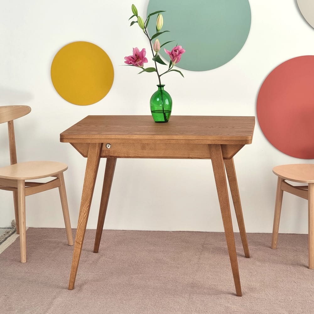 Ragaba Erweiterbarer Tisch, Holz, 90x65x75, Eschenfurniert, Eiche gebeizt style modern Braun Holz