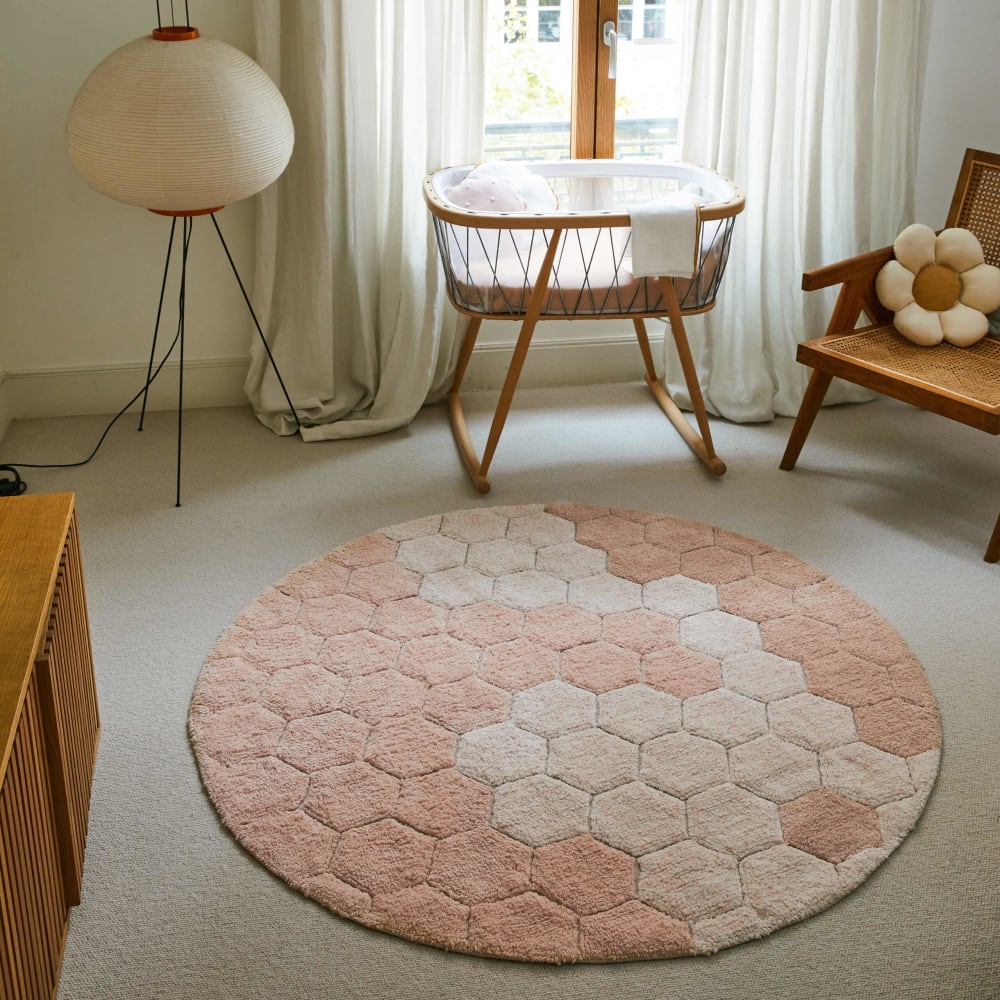 Tapis lavable nid d'abeille rond en coton rose Ø 140 cm