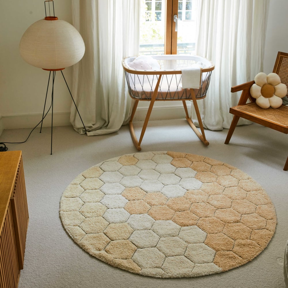 Tapis lavable nid d'abeille rond en coton golden Ø 140 cm