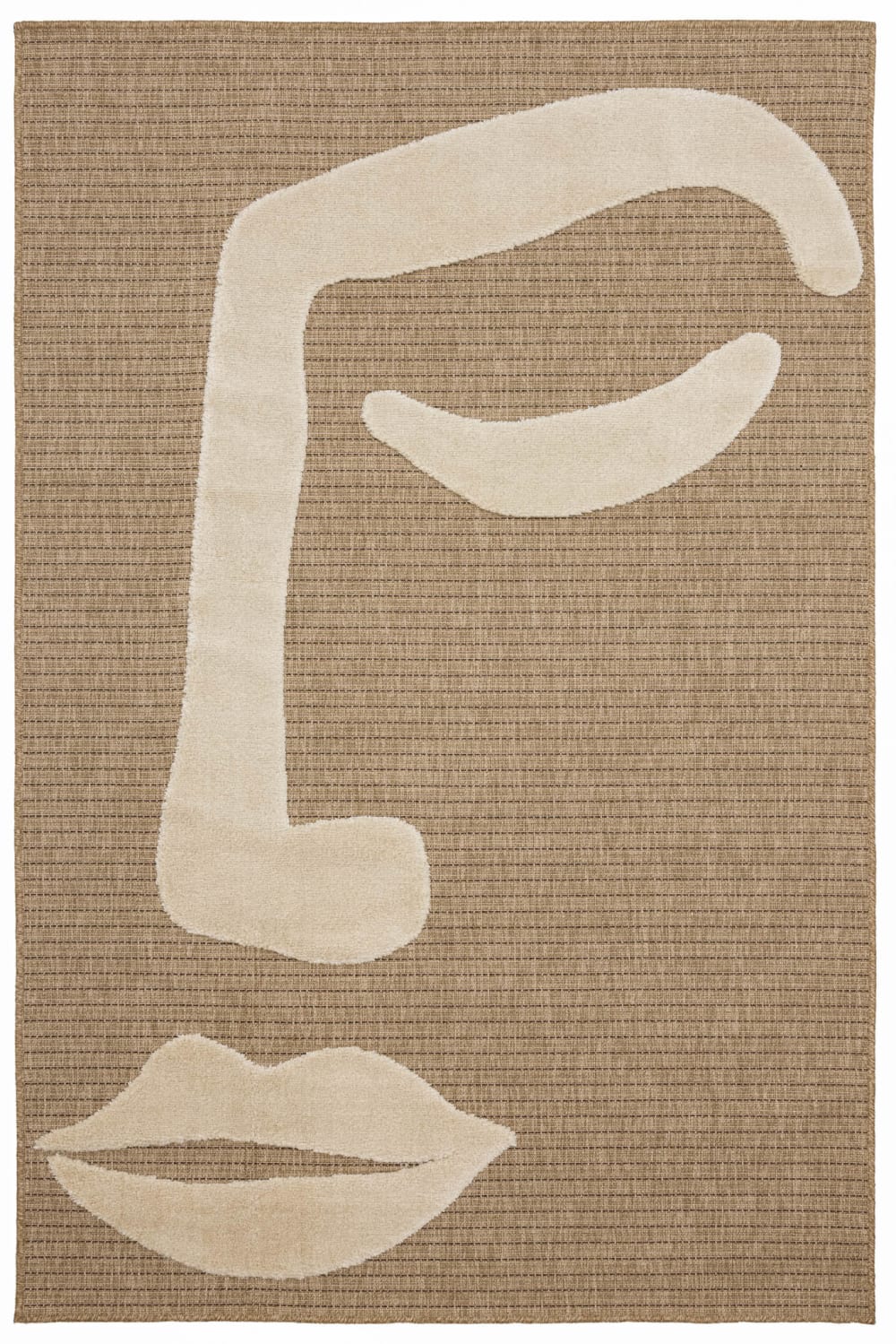 Tapis aspect jute à motif visage en relief - Blanc - 200x290 cm