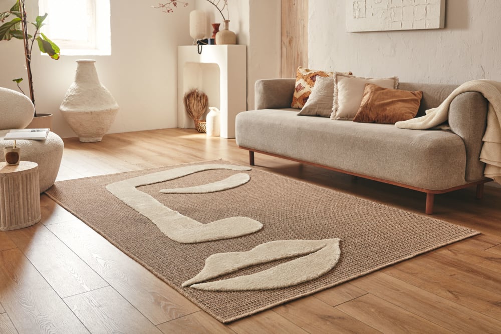 Tapis aspect jute à motif visage en relief - blanc - 200x290 cm — vue 3