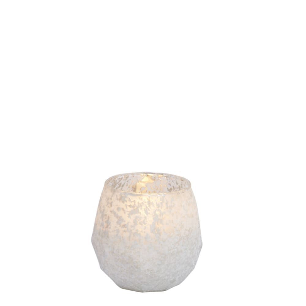 Photophore décoratif effet givré en verre blanc H10