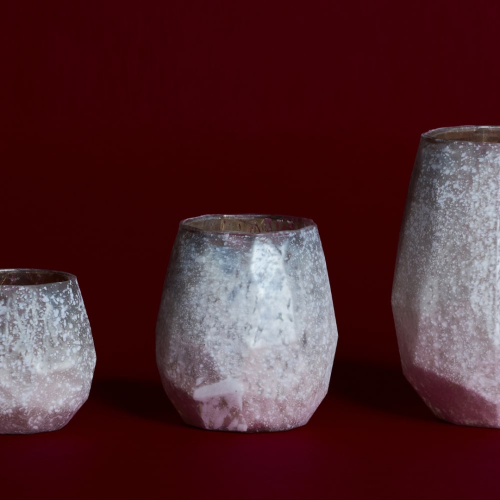 Photophore décoratif effet givré en verre blanc h10 — vue 3